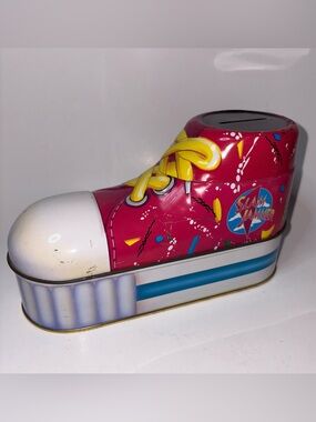 Decorative Metal Tin High Top Sneaker Shoe Piggy Bank 90’s Neon Colors